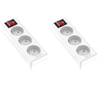 Garza Power - Regleta de 3 enchufes | Sin Cable | con Interruptor | Ladrón múltiple | Protección infatil | Color Blanco (Paquete de 2)