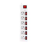 Garza Power - Regleta de 6 enchufes con interruptor máster y 6 Interruptores independientes, Protección sobretensión, Ladrón múltiple 1.5 metros, Hasta 3680W, Protección infantil, Color blanco