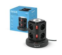 Garza - Regleta Torre 11 en 1 con 8 Enchufes Schuko, 2 USB-C PD20W y 1 USB-A, Carga Rápida, Luz Nocturna Regulable, Interruptores Individuales y Protección contra Sobrecargas y Cortocircuitos, Negro