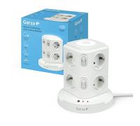 Garza - Regleta Torre 11 en 1 con 8 Enchufes Schuko, 2 USB-C PD20W y 1 USB-A, Carga Rápida, Luz Nocturna Regulable, Interruptores Individuales y Protección contra Sobrecargas y Cortocircuitos, Blanco