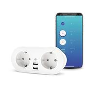 Garza Smart, Enchufe Wifi doble inteligente con 2 tomas y 2 puertos USB, programable, WiFi 2.4 GHz, con medidor de consumo, control remoto por app y por voz Alexa/Google, color blanco