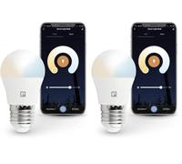 Garza Smarthome-Bombilla LED WiFi CCT 5.5w Esférica E27 Inteligente y programable, Cambio de Intensidad y Tonalidad, Control por Voz y App, Alexa, iOS, Google, Android, 5.5 W, Blanco (Paquete de 2)