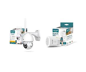 Garza Smarthome Cámara De Vigilancia Exterior Inteligente WiFi 360°, 1080P HD + Smarthome Enchufe WiFi Inteligente Programable Compatible con Alexa Y Google Home