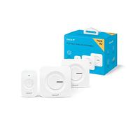 Garza - Timbre Inalámbrico Portátil, 1 pulsador + 2 receptores, Gran alcance 120 m, 54 melodías, IP56, Con indicador LED, Modo silencioso, 4 intensidades de sonido, Función memoria, Blanco