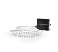 Garza - Tira LED Solar 5M, Iluminación Decorativa para Jardines y Terrazas, Luz Cálida 3000K, Carga Solar y USB-C, Sensor Crepuscular, Resistente al Agua IP44, 8 Modos de Iluminación con Control Remot