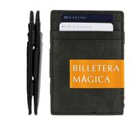 GARZINI Cartera Mágica Cuero Negro Cepillado para 10 Tarjetas - Tarjetero con Bloqueo RFID. Cartera Fina para Hombres - Regalos Originales para Hombres