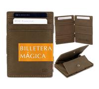 GARZINI Cartera Mágica de Cuero para Hombre - Billetera Slim con Monedero y Tarjetero RFID, Espacio para 7 Tarjetas - Cartera Minimalista y Elegante Marrón Java