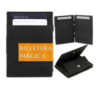 GARZINI Cartera Mágica de Cuero para Hombre - Billetera Slim con Monedero y Tarjetero RFID, Espacio para 7 Tarjetas - Cartera Minimalista y Elegante Negro de Humo