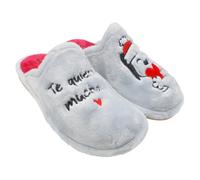 GARZON - P492 Zapatillas de Casa para Mujer - Pelo Plata y Rojo con Frase “Te quiero mucho” y Perrito Navideño, Suela Especial Parquet, Cálidas y Confortables MUJER color: PLATA talla: 36