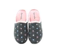 GARZON - Zapatilla de IR por casa, Chinela Destalonada, Pantufla Flores,cuña Interior para: Mujer Color: Gris-Rosa Talla:37
