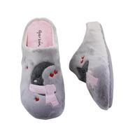 Garzon - Zapatillas Casa para Mujer. Dibujo Luna y Estrella. Suela de goma con cuña interior, super comoda. Color: Gris perla Talla: 38