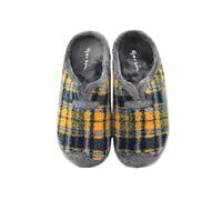 GARZON - Zapatillas de IR por casa, Chinela con talón Abierto, Pantufla con Suela de Goma,Slippers,de Cuadros para: Hombre Color: Mostaza Talla:41