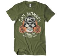 Gas Monkey Garage Licenciado Oficialmente Skull Camiseta para Hombre (Oliva), Large