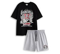 Gas Monkey Garage Pijama Negro de Manga Corta para Hombre de Monkey Garage | Pantalones Cortos Grises con Cinturilla elástica | Ropa clásica de Estar por casa con el Logotipo de Gas Monkey