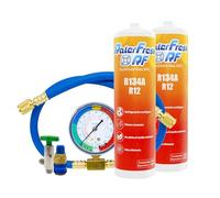 Gas Refrigerante Organico para Aire Acondicionado Coche Ralerfresh RF equivalente a 1000gr sustituto de los gases R134a y R12 (2 Botellas + Manometro con manguera + 1 Conector)