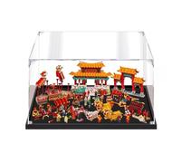 Gase acrílico transparente para modelo Le-go 80105 Lion Dance, caja transparente, caja de almacenamiento, caja expositora, compatible con modelo 80105 (solo vitrina) (base negra-3 mm)