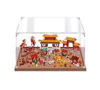 Gase acrílico transparente para modelo Le-go 80105 Lion Dance, caja transparente, caja de almacenamiento, caja expositora, compatible con modelo 80105 (solo vitrina) (base de grano de madera, 3 mm)