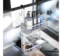 Gaseawolf Over the Door Shower Caddy, Stainless Steel Hanging Shower Caddy, No Drilling Shower Organizer Over Shower Door with 2-Tier Rack and Hooks, Holds Body Wash, Shampoo, Soap, Razor, Towel