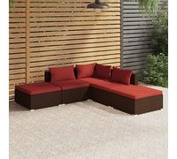 Gaseeto Juego de muebles de jardín de ratán de 5 piezas para terraza, sofá de jardín al aire libre, salón de balcón, parte esquinera marrón y rojo canela, 2 piezas centrales y 2 reposapiés