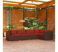 Gaseeto Juego de muebles de jardín de ratán de 5 piezas para terraza, sofá de jardín al aire libre, sofá de jardín, salón de balcón en marrón y rojo canela, 3 piezas angulares y 2 piezas centrales