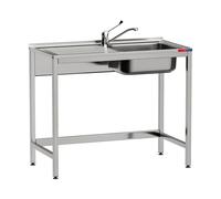 GASFRIT Fregadero Industrial Acero Inoxidable, 1 Seno con Escurridor, 1000x500x850 mm, Acabado Pulido Satinado, Ideal Hostelería y Cocina Profesional (Monomando Codo, Seno Derecha)