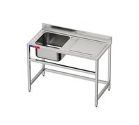 GASFRIT Fregadero Industrial Acero Inoxidable | 1 Seno con Escurridor | 1200x600x850mm | Barra de Refuerzo, Peto Sanitario y Patas Regulables, Ideal Hostelería, Bares y Cocinas Profesionales