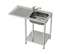 GASFRIT Fregadero Industrial Acero inoxidable con Hueco para Lavavasos, 1 Seno con Escurridor, 1000x500x850 mm, Balda Inferior y Patas Regulables para Hostelería (Derecha, Grifo monomando 2 aguas)