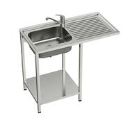 GASFRIT Fregadero Industrial Acero inoxidable con Hueco para Lavavasos, 1 Seno con Escurridor, 1000x500x850 mm, Balda Inferior y Patas Regulables para Hostelería (Izquierda, Grifo monomando 2 aguas)