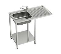 GASFRIT Fregadero Industrial Acero inoxidable con Hueco para Lavavasos, 1 Seno con Escurridor, 1000x500x850 mm, Balda Inferior y Patas Regulables para Hostelería (Izquierda, Grifo monomando codo)