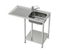 GASFRIT Fregadero Industrial Acero inoxidable con Hueco para Lavavasos, 1 Seno con Escurridor, 1000x500x850 mm, Balda Inferior y Patas Regulables para Hostelería (Derecha, Grifo monomando codo)