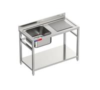 GASFRIT Fregadero Industrial con Balda Acero Inoxidable | 1 Seno con Escurridor | 1200x600x850mm | Barra de Refuerzo, Peto Sanitario y Patas Regulables, Ideal Hostelería, Bares y Cocinas Profesionales