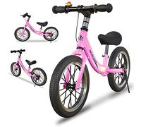 GASLIKE Bicicleta Sin Pedales con Freno de 2-6 años, Bici Equilibrio de 14 Pulgadas con Caballete y Timbre, Altura de Sillín Regulable, hasta 40kg, Juguetes pour Niña y Niños, Rosa