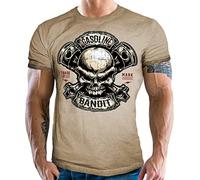 Gasoline Bandit Camiseta de motorista para motociclistas, diseño de calavera de pistón, Arena lavada, 4XL