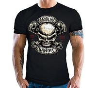 Gasoline Bandit Camiseta de motorista para motociclistas, diseño de calavera de pistón, Negro , XXL