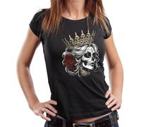 Gasoline Bandit Camiseta de motorista para mujer: Good Vibrations, Calavera Queen., L
