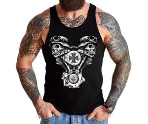 Gasoline Bandit Camiseta original de motorista para hombre: Camiseta sin mangas: V-Twin Skull - Para motociclistas, Negro , XL