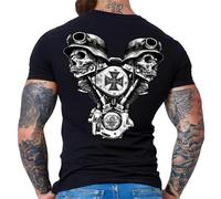 Gasoline Bandit Camiseta original de motorista para hombre, diseño de calavera V-Twin, Negro , XXXXXL