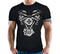 Gasoline Bandit Camiseta para motociclistas y motociclistas: V-Twin Skulls Iron Cross, calaveras, M