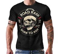 Gasoline Bandit Shirtzshop - Camiseta de motorista con texto "Road Rash - Born to Ride"