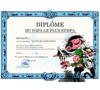 Gaston Lagaffe - Tarjeta doble con sobre Diploma del Papa el Plus Sympa - Gato Mouette - Para cumpleaños o día del padre GLDP-7009