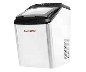 GASTROBACK 41143 Bartender Pro - Cubitera (9 cubitos de hielo por ciclo (7-15 min), depósito de agua de 2,8 litros, compresor silencioso sin CFC, color negro y plateado