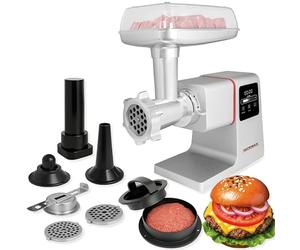 GASTROBACK Picadora de carne eléctrica con relleno de salchichas y accesorio para repostería - 2500 W 6 en 1 acero inoxidable - Máquina de llenado de salchichas eléctrica con pantalla táctil incluye