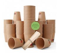 GASTROTOMI Vasos Cafe de 120 ml, con Paletinas Cafe Desechables de Madera - 200 Unidades Vasos Desechables para Espresso, Degustaciones y Oficina - Vasos Carton Kraft - Pack de 100 o 200