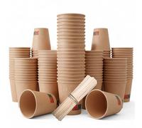 GASTROTOMI Vasos Cafe de 180 ml, con Paletinas Cafe Desechables de Madera - 200 Unidades Vasos Desechables para Espresso, Degustaciones y Oficina - Vasos Carton Kraft - Pack de 100 o 200