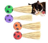 Gat Ball Toy - Juguetes Interactivos Para Gatos Para Gatos De Interior | Rebote A Prueba De Masticar Con Rafia | 4 Piezas Que Rápidamente En La Alfombra | Juegos De Mascotas Para El Aburrimiento