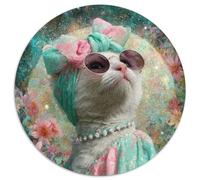 Gata Encantadora con una Gran Cinta en la Cabeza Rompecabezas Sostenibles Estampados para Adultos De Madera De 1000pcs (67.5x67.5cm)