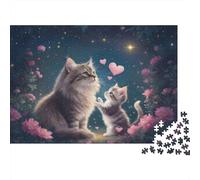 Gata y Gatito Puzzle de 1000 Piezas Papel para Adultos Jardín Nocturno Romántico Puzzle para Toda la Familia Relajación Decoración Hogar Regalo 52x38cm/1000pcs