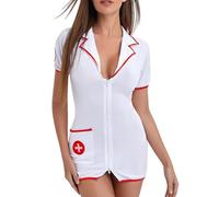 Gatamiau Uniforme de Enfermera Sexy Traje para Mujer Cosplay Atractivo Disfraces de Nurse Babydoll Ropa Dormir Tentacion Roleplay Halloween Carnaval Juego rol Club Blanco