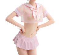 Gatamiau Vestido Completo de Cosplay de Estudiante Japonesa, Uniforme de Marinero Kawaii, Lencería Sexy, Uniforme de Anime JK, Falda Plisada, Traje de Halloween (Rosa)