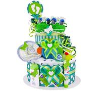 Gâteau de couches pour Baby Boy dans un beau vert ton//Cadeau de naissance, baptême, baby shower//Cadeau Original et Pratique Pour le bébé